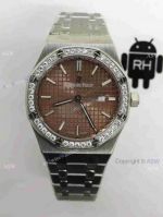 Swiss Fake Audemars Piguet Royal Oak Diamond Bezel Brown Dial Watch